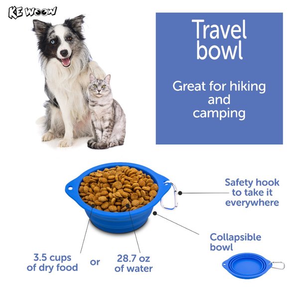 KE WOOW Portable Dog Bowl, collapsible made of silicone,  travel Bowl 850ml 2pcs - Picture 10 of 14